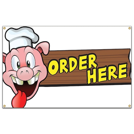 Order Here Pig Sign Banner Concession Stand Food Truck Single Sided